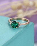 1.4ct Round Cut Green Emerald Engagement Ring Cluster Diamond 14k Rose Gold Over