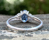 2ct Engagement Ring Oval Cut Blue Sapphire Diamond Petite 14k White Gold Finish