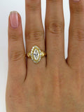 4Ct Marquise Cut Diamond Halo Vintage Engagement Ring 14K Yellow Gold Finish