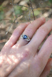 1ct Pear Cut Blue Sapphire Engagement Ring Floral Petal Leaf 14k White Gold Over