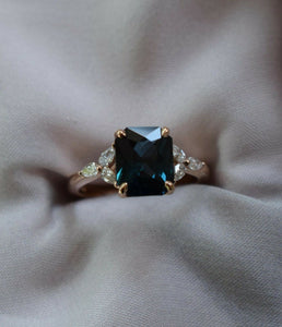 2ct Radiant Cut London Blue Topaz Leaf Marquise Accent Ring 14k Rose Gold Finish