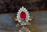 2ct Pear Cut Pink Ruby Art Deco Promise Engagement Ring 14k Yellow Gold Finish