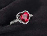 2ct Engagement Ring Heart Cut Pink Ruby Diamond Accent Halo 14k WhiteGold Finish