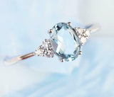 1.2ct Oval Cut Blue Aquamarine Engagement Ring Diamond Petite 14k WhiteGold Over