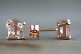 0.5ct Princess Cut Peach Morganite Classic Stud Earring 14k Rose Gold Finish New