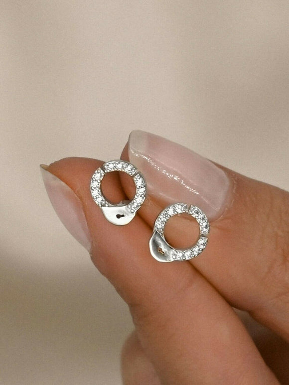 0.4ct Stud Earrings Round Cut Diamond Handcuff Design 14k White Gold Finish