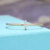 0.1ct Marquise Cut Diamond Minimalist Slim Engagement Ring 14k White Gold Finish