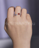 0.7ct Heart Cut Simulated Pink Ruby Unique Open Cuff Ring 14k White Gold Plated