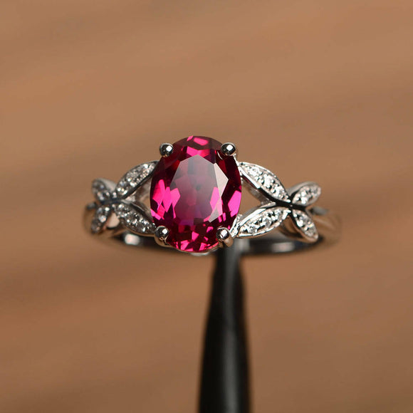 1.4ct Oval Cut Pink Ruby Butterfly Shape Engagement Ring 14k White Gold Finish