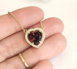 1.2ct Heart Cut Red Garnet Diamond Halo Pendant 14k Yellow Gold Finish NO CHAIN