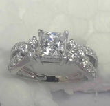 3Ct Princess Cut Diamond Accent Split Band Engagement Ring 14K White Gold Finish