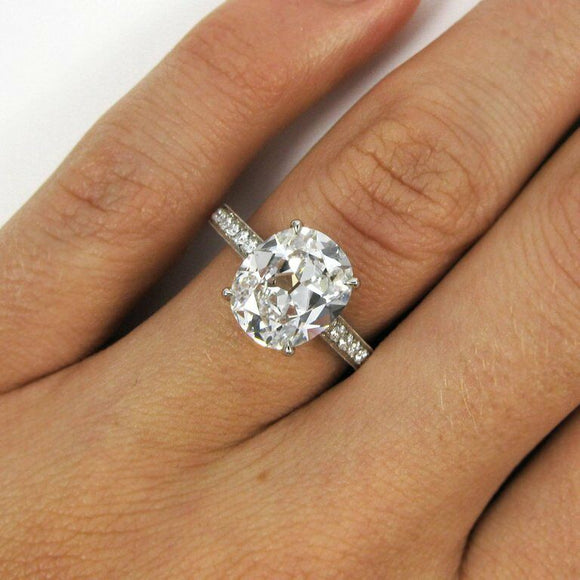 3Ct Elongated Cushion Cut Diamond Accent Solitaire Ring 18K White Gold Finish