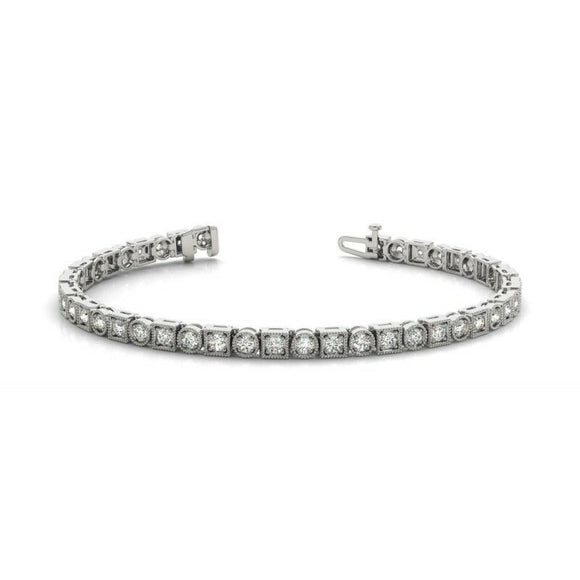 10Ct Round Cut Diamond Square Round Links Tennis Bracelet 14K White Gold Over