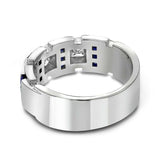 4Ct Princess Cut Diamond Sapphire Halo Men Wedding Band Ring 14K White Gold Over