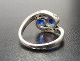 2ct Engagement Ring Round Cut Blue Sapphire Two Stone Swirl 14k WhiteGold Finish