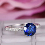 2ct Round Blue Sapphire Engagement Ring Diamond Round Accent 14k White Gold Over