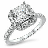 4Ct Princess Cut DVVS1 Diamond Halo Accent Engagement Ring 14K White Gold Finish