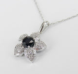 2ct Round Cut Black Diamond Floral Design Pendant 14k White Gold Finish NO CHAIN