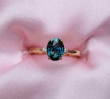 1.2ct Engagement Ring Oval Cut London Blue Topaz Trilogy 14k Rose Gold Finish