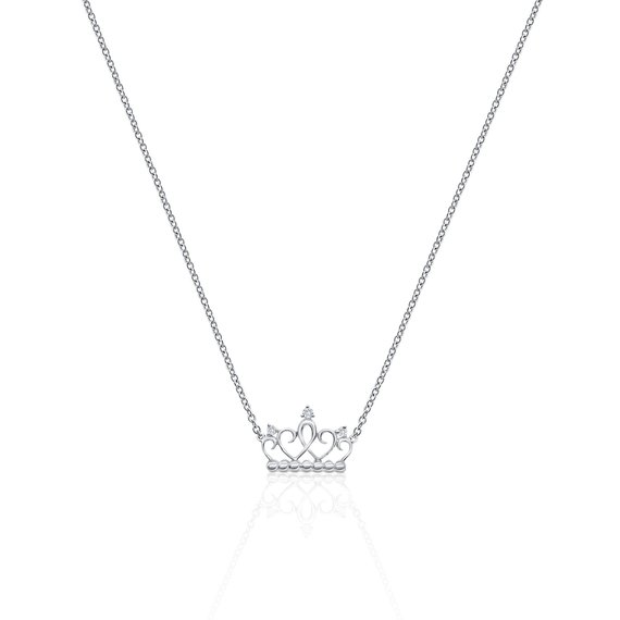 0.2ct Round Cut Diamond Pendant with Chain Unique Crown 14k White Gold Finish