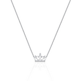 0.2ct Round Cut Diamond Pendant with Chain Unique Crown 14k White Gold Finish