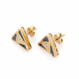 1.5ct Stud Earrings Baguette Cut Blue Sapphire Pyramid 14k Yellow Gold Finish