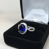 2ct Oval Cut Blue Sapphire Halo Split Band Engagement Ring 14k White Gold Finish