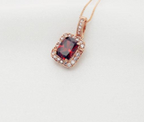 2Ct Elongated Cushion Cut Red Garnet Halo Pendant 14K Rose Gold Finish NO CHAIN