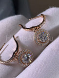 2ct Round Cut Moissanite Halo Latch Back Drop Earrings 14k Rose Gold Plated