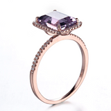 1.5ct Emerald Cut Purple Amethyst Solitaire Engagement Ring 14k Rose Gold Finish