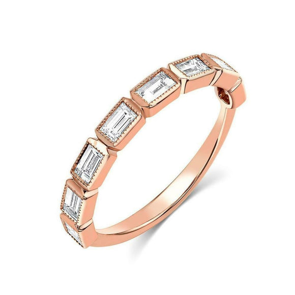 2Ct Baguette Cut Diamond Half Eternity Women Wedding Band 14K Rose Gold Finish