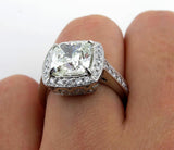 5Ct Cushion Cut VVS1/D Diamond Halo Vintage Engagement Ring 14K White Gold Over