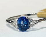 1ct Engagement Ring Oval Cut Blue Sapphire Diamond Petite 14k White Gold Finish