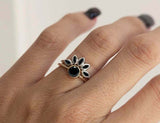 1.3ct Round Black Diamond Engagement Ring 14k Dual Gold Finish Crown Bridal Set