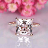 2.3ct Princess Cut Morganite Diamond Accents Solitaire Ring 14k Rose Gold Finish