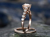 1.4ct Round Cut Peach Morganite Engagement Ring 14k Rose Gold Finish Bridal Set