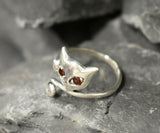 0.5ct Engagement Ring Round Cut Red Garnet Cat Kitten 14k White Gold Finish