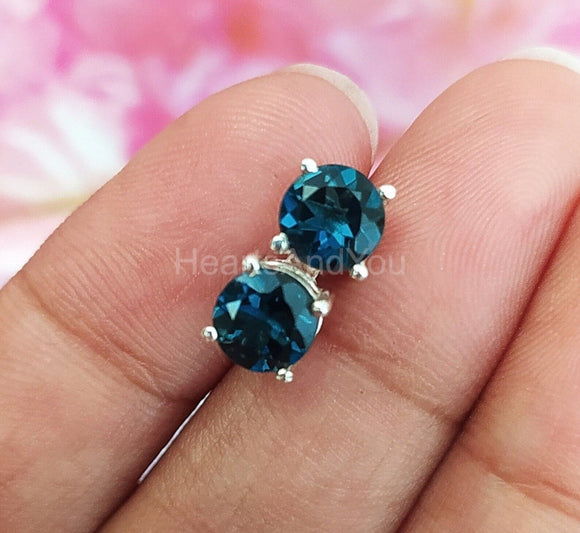 1ct Round Simulated London Blue Topaz Solitaire StudEarring 14k WhiteGold Plated