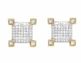 1.5ct Round Cut Diamond Square Cluster Stud Earrings Women 14k YellowGold Finish