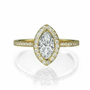 2.5ct Marquise Cut VVS1 Diamond Halo Engagement Ring 14k Yellow Gold Finish