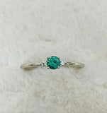 0.4ct Round Green Emerald Engagement Ring Minimalist Trilogy 14k White Gold Over