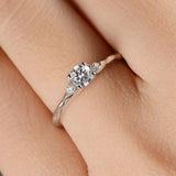 0.9ct Round Cut VVS1D Diamond Engagement Ring 14k White Gold Finish Three Stone