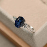 1ct Oval Blue Sapphire Engagement Ring Round Accents Trilogy 14k White Gold Over