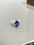 1.2ct Engagement Ring Pear Cut Blue Sapphire Diamond Accent 14k WhiteGold Finish