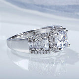 3Ct Cushion Cut Diamond Halo with Accent Engagement Ring 14K White Gold Finish