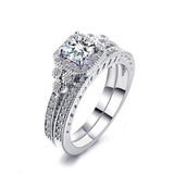 2ct Princess Diamond Engagement Ring 14k WhiteGold Over Halo Milgrain Bridal Set