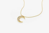 0.7ct Diamond Pendant with Chain Round Cut Crescent Moon 14k Yellow Gold Finish