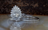 Cluster Bridal Set Wedding Engagement Ring 3ct Pear Diamond 14k WhiteGold Finish