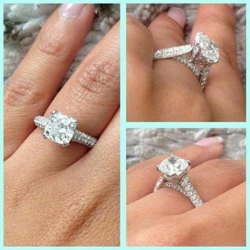 3Ct Cushion Cut Diamond Ice Accent Solitaire Engagement Ring 14K White Gold Over