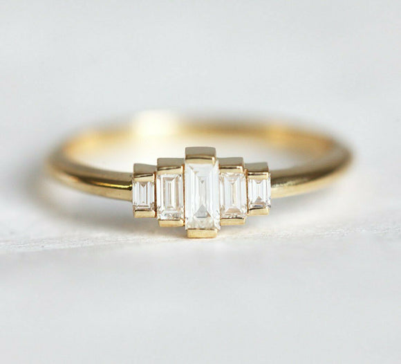 1.6ct Baguette Cut VVS1D Diamond Engagement Ring Minimalist 14k Yellow Gold Over